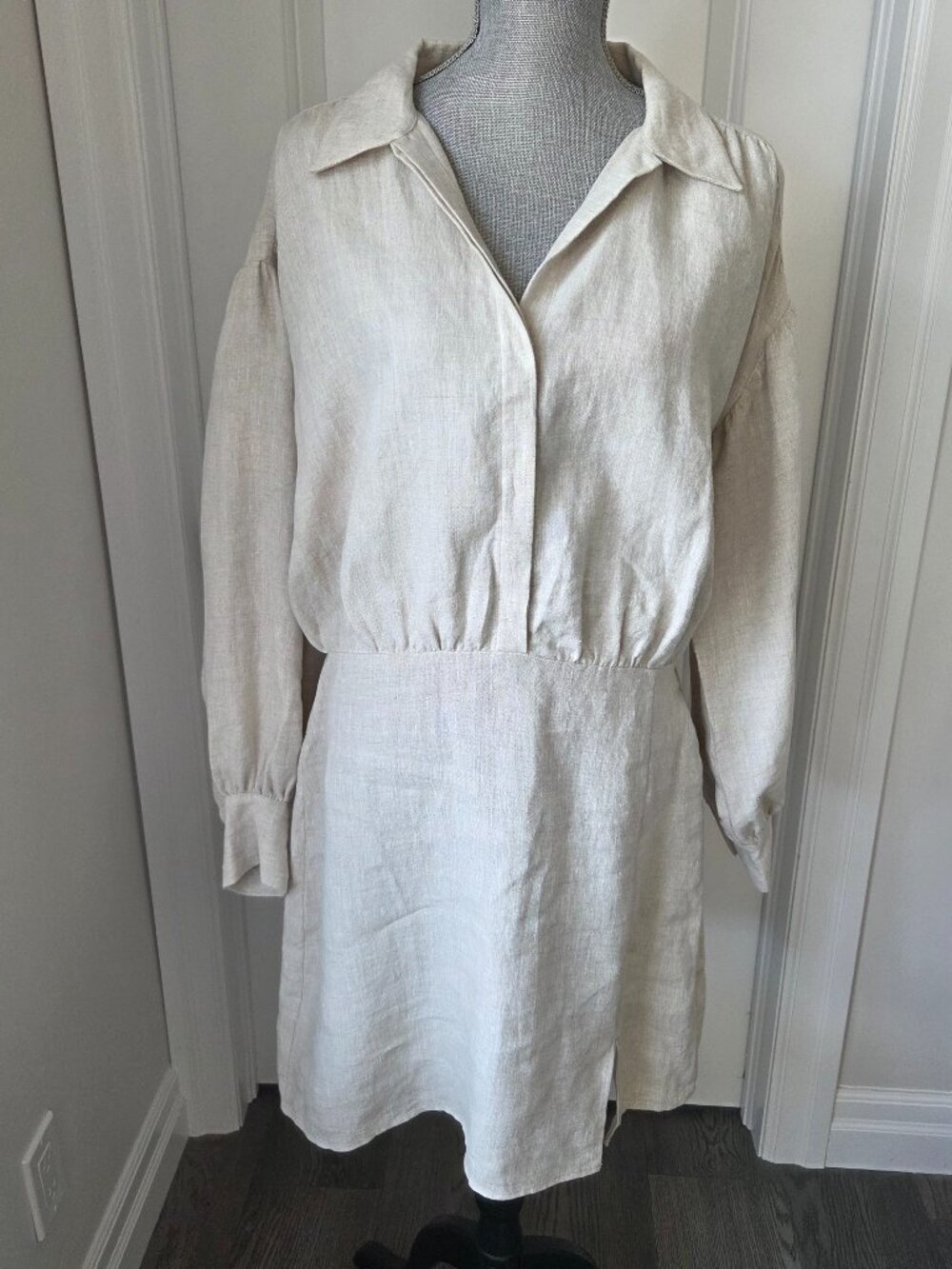 &Other Stories 100% linen long sleeve beige dress size 12 NWT